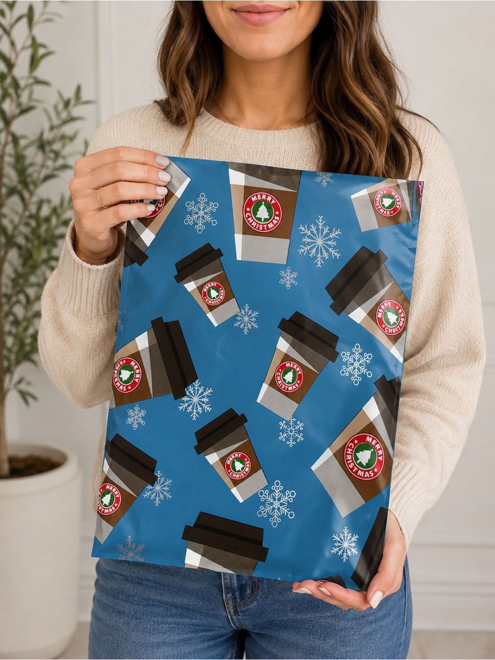Holiday Coffee Cup Polymailers 10x13 set of 10